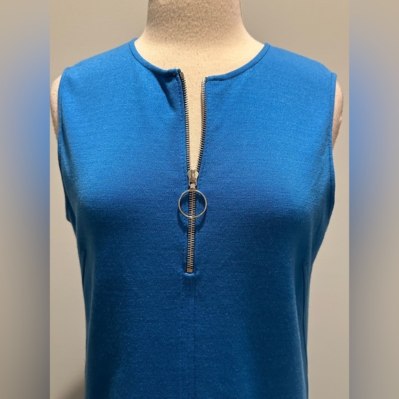 ST. JOHN cobalt blue wool blend sleeveless knit shift dress size 10 - Picture 4 of 14